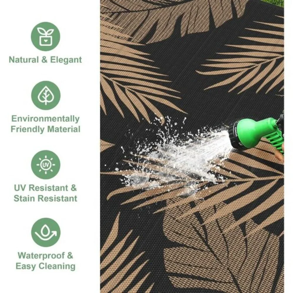 New 4x6 Black & Brown Outdoor Rug, Waterproof Reversible Patio Mat for RV & Deck